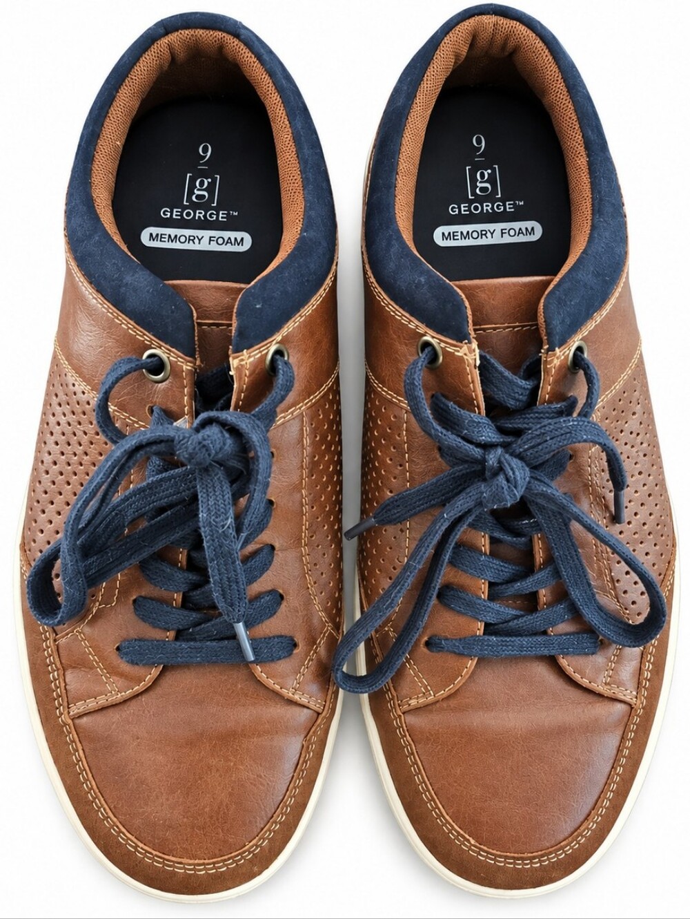 George Men's Brown Casual Lace-Up Sneakers with Navy Accents